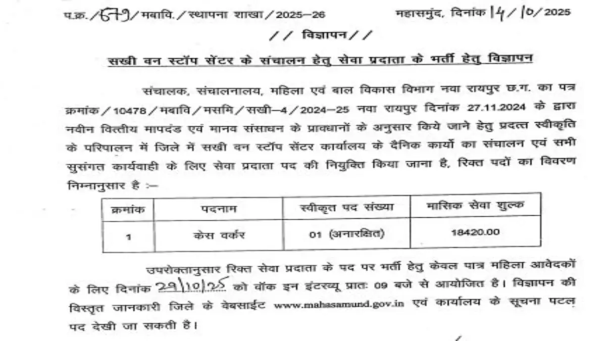 Mahasamund Recruitment 2025