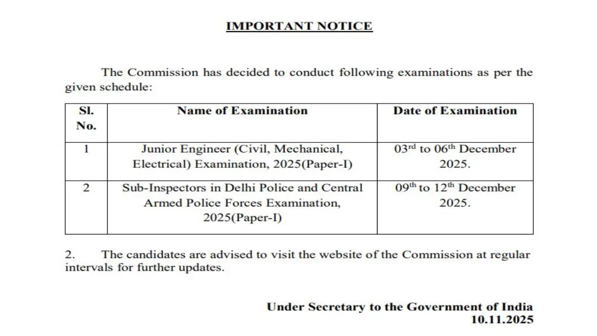 SSC JE-SI Exam Date 2025